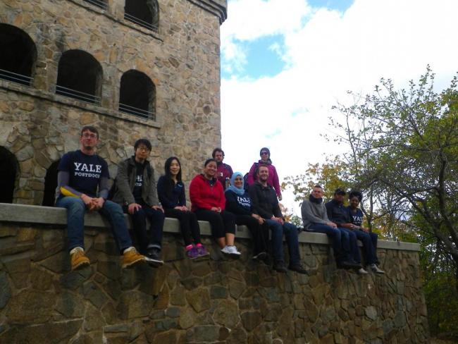 Members of the Yale Postdoctoral Association on a hike at Sleeping Giant State Park.